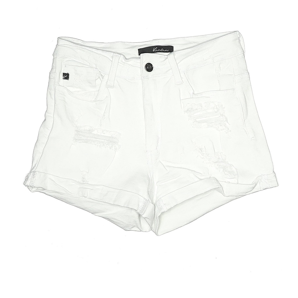 Kancan White Cuffed Distressed Shorts